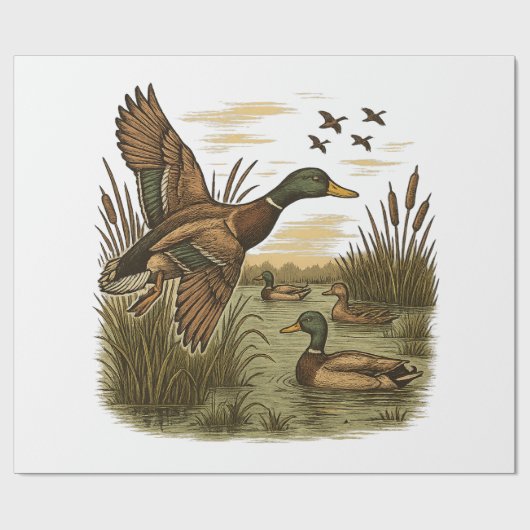 Retro-Flug-März-Ente-Jagd Geschenkpapier (Flach)