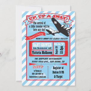 Retro-Flugzeug-Baby-Party mit Ticket-Einladung Einladung