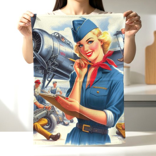 Retro-Flugzeug-Pin-up Geschirrtuch