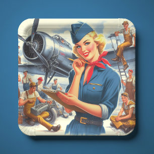 Retro-Flugzeug-Pin-up Pappteller