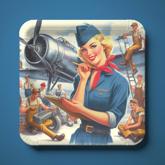 Retro-Flugzeug-Pin-up Pappteller