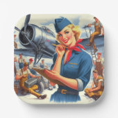 Retro-Flugzeug-Pin-up Pappteller (Vorderseite)