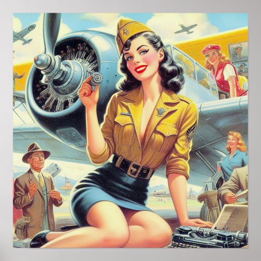 Retro-Flugzeug Pin-up Poster (Vorne)