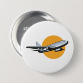 Retro-Flugzeug Vintage-Jet-Reise-Kunst-Design  Button (Vorne & Hinten)