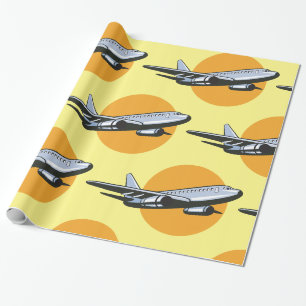 Retro-Flugzeug Vintage-Jet-Reise-Kunst-Design  Geschenkpapier