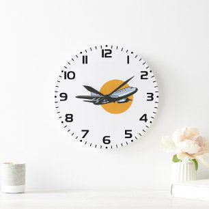 Retro-Flugzeug Vintage-Jet-Reise-Kunst-Design Große Wanduhr