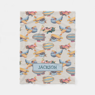 Retro-Flugzeuge Aviatik Muster Baby Junge Fleecedecke