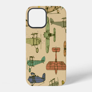 Retro-Flugzeuge: Rissiges Vintage-Muster. iPhone 12 Hülle