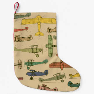 Retro-Flugzeuge: Rissiges Vintage-Muster. Kleiner Weihnachtsstrumpf