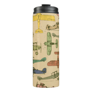 Retro-Flugzeuge: Rissiges Vintage-Muster. Thermosbecher