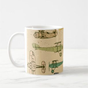 Retro-Flugzeuge: Vintages Muster gebrochen. Kaffeetasse