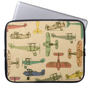 Retro-Flugzeuge: Vintages Muster gebrochen. Laptopschutzhülle