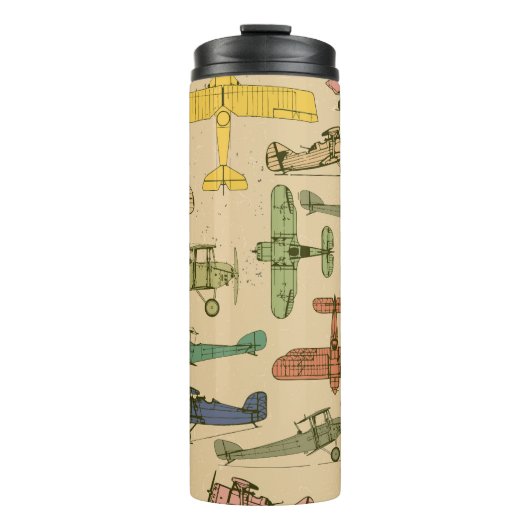Retro-Flugzeuge: Vintages Muster gebrochen. Thermosbecher (Vorderseite)