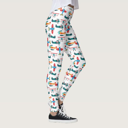 Retro-Flugzeugmuster im Vintage-Stil Leggings (Rechts)