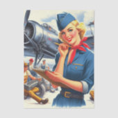 Retro-Flugzeugpilot Pinup Seidenpapier (Vorderseite)