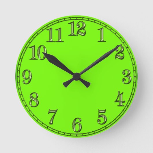 Retro Fluoro Lime-Green Wall Clock Runde Wanduhr (Vorderseite)