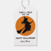 Retro Flying Hexe auf Halloween Mond Gefallen Geschenkanhänger (Vorderseite)