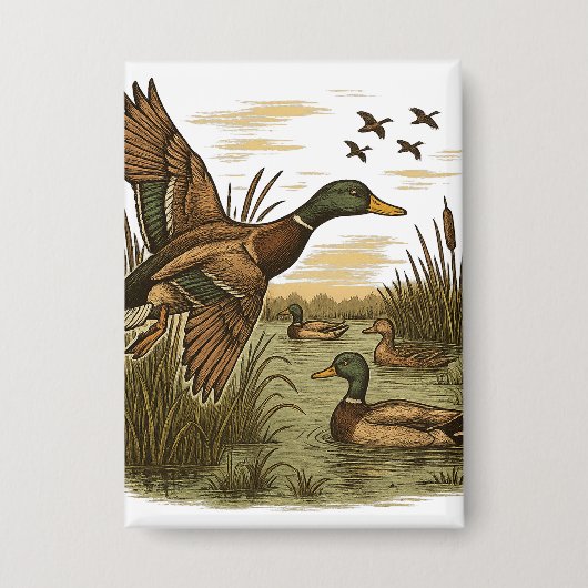 Retro-Flying-Mallard-Duck-Hunting,  Button (Vorderseite)