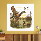 Retro-Flying-Mallard-Duck-Hunting Leinwanddruck (Insitu (Wohnzimmer))