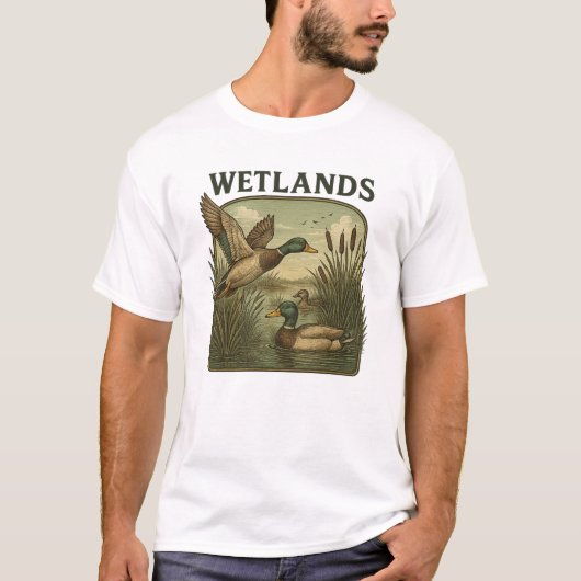 Retro Flying Mallard Duck Hunting T-Shirt (Vorderseite)