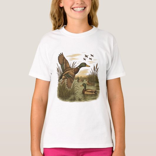 Retro-Flying-Mallard-Duck-Hunting,  T-Shirt (Vorderseite)