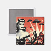 Retro-Flying-Saucer-Pin-up Magnet (Vorderseite/Rückseite)