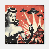 Retro-Flying-Saucer-Pin-up Magnet (Vorne)
