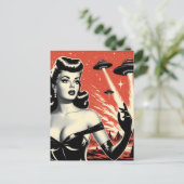 Retro-Flying-Saucer-Pin-up Postkarte (Stehend Vorderseite)