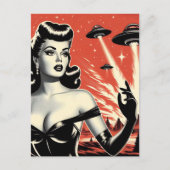 Retro-Flying-Saucer-Pin-up Postkarte (Vorderseite)