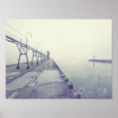 Retro Fog Covered South Haven Michigan Lighthouse Poster (Vorne)
