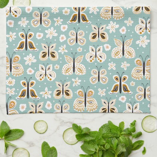 Retro Folk Art Butterfys Geschirrtuch (Gefaltet)