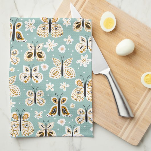 Retro Folk Art Butterfys Geschirrtuch (Viertel Falte)