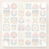 Retro Folk Art Floral Mosaik Design Glasuntersetzer (Rückseite)