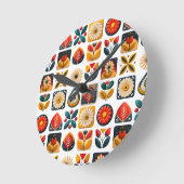 Retro Folk Art Floral Wall Design Runde Wanduhr (Winkel)