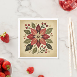 Retro Folk Art Poinsettia Festivals Dekoupage der  Serviette