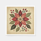 Retro Folk Art Poinsettia Festivals Dekoupage der Serviette (Vorderseite)