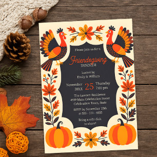 Retro-Folk-Art-Truthahn-Friendsgiving-Potluck Einladung