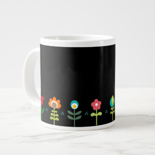 Retro Folk Blume auf schwarz Jumbo-Tasse