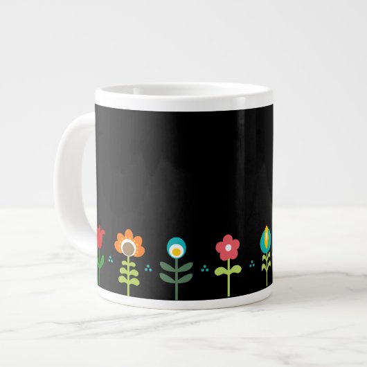 Retro Folk Blume auf schwarz Jumbo-Tasse (Vorderseite Links)