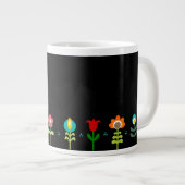 Retro Folk Blume auf schwarz Jumbo-Tasse (Vorderseite Rechts)
