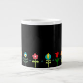Retro Folk Blume auf schwarz Jumbo-Tasse (Vorderseite)