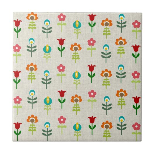 Retro Folk Blume Muster Fliese (Vorderseite)
