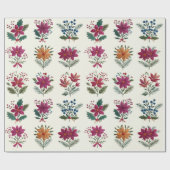 Retro Folk Floral Christmas Geschenkpapier (Flach)