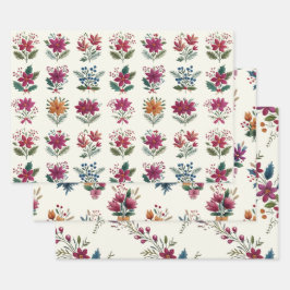 Retro Folk Floral Christmas Geschenkpapier Set