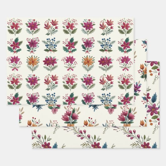 Retro Folk Floral Christmas Geschenkpapier Set (Set)