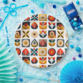 Retro Folk Floral Mosaik Party Charm Pappteller (Party)
