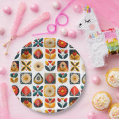 Retro Folk Floral Mosaik Party Charm Pappteller (Party)