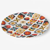 Retro Folk Floral Mosaik Party Charm Pappteller (Schrägansicht)
