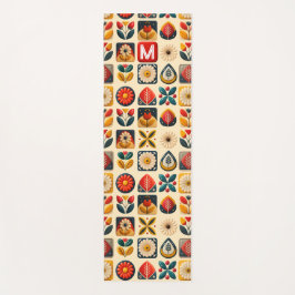 Retro Folk Floral Yoga Design Yogamatte