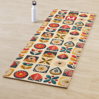Retro Folk Floral Yoga Design Yogamatte